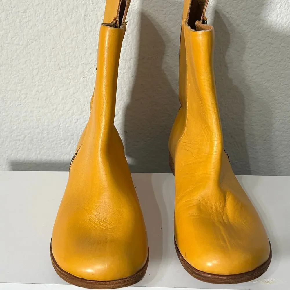 Kork-Ease Womens Liza Yellow Leather Zip Up Ankle Boot Wedge Size 9 Boho Scandi